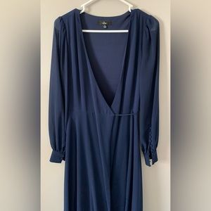 Navy Long-sleeve Wrap Maxi Dress